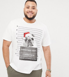 Новогодняя футболка большого размера с принтом Jack & Jones Originals - Белый