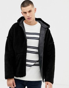 Черная двусторонняя куртка с искусственным мехом и капюшоном ASOS DESIGN - Черный