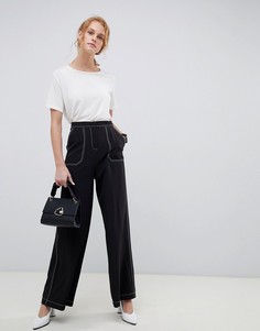 Брюки с широкими штанинами и контрастной строчкой ASOS DESIGN - Черный