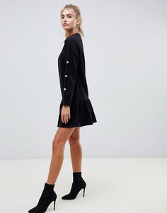 Трикотажное платье с оборкой на подоле и разрезом на рукавах ASOS DESIGN - Черный
