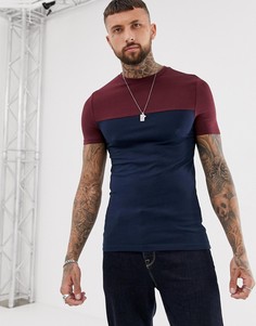 Темно-синяя обтягивающая футболка с контрастной кокеткой ASOS DESIGN - Темно-синий
