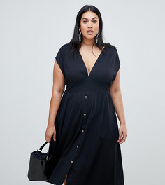 Платье миди с ремнем и черепаховыми пуговицами ASOS DESIGN Curve - Черный