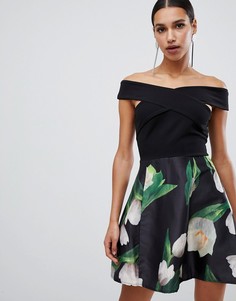 Платье 2 в 1 с открытыми плечами и цветочным принтом AX Paris - Черный