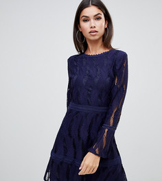 Темно-синее кружевное платье с расклешенными рукавами Boohoo - Темно-синий