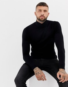 Черный облегающий джемпер с отворачивающимся воротником Bershka - Черный