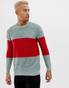 Серо-красный джемпер в стиле колор блок Pull&Bear - Серый