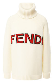 Шерстяной пуловер с вышитым логотипом бренда Fendi