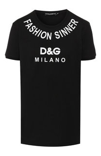 Хлопковая футболка с круглым вырезом и логотипом бренда Dolce & Gabbana