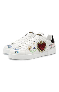 Кожаные кроссовки Portofino на шнуровке с декоративной отделкой Dolce & Gabbana