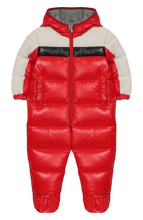 Пуховый комбинезон на молнии с капюшоном Moncler Enfant