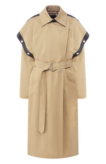 Пальто из смеси хлопка и льна с кожаной отделкой Givenchy