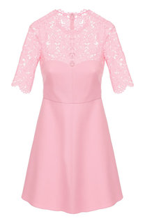 Приталенное мини-платье с кружевным лифом и коротким рукавом Valentino