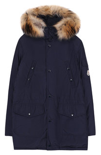 Парка на молнии с капюшоном и меховой отделкой Moncler Enfant