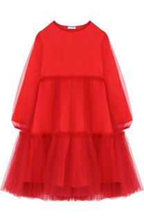 Хлопковое платье свободного кроя с прозрачной отделкой Il Gufo
