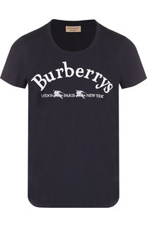 Хлопковая футболка с круглым вырезом и логотипом бренда Burberry