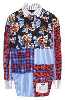 Хлопковая блуза со спущенным рукавом и принтом MSGM