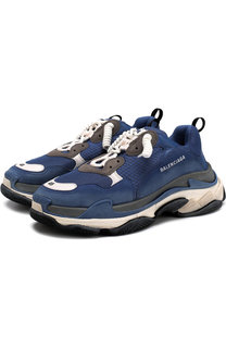 Кожаные кроссовки Triple S с текстильной отделкой Balenciaga