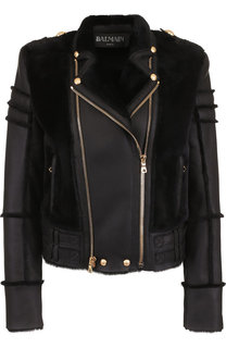 Укороченная дубленка на молнии из овчины Balmain