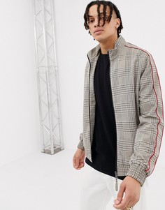 Спортивная куртка в клетку с полосками на рукавах Bershka - Коричневый