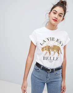 Футболка с леопардовым и цветочным принтом ASOS DESIGN - Белый