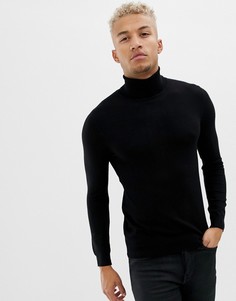 Черный джемпер с отворачивающимся воротником Pull&Bear - Черный