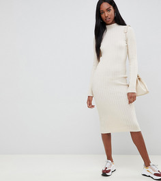 Платье миди с отделкой в рубчик ASOS DESIGN Tall - Бежевый