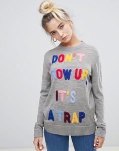 Шерстяной джемпер Dont Grow Up Love Moschino - Серый