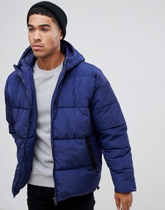 Темно-синяя дутая куртка с капюшоном ASOS DESIGN - Темно-синий