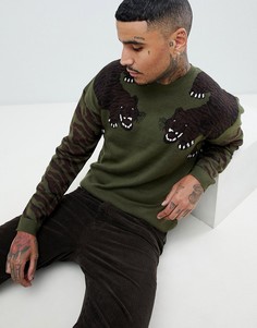 Вязаный джемпер с тигром ASOS DESIGN - Темно-синий