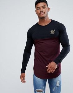 Черный лонгслив с рукавами реглан и бордовой вставкой SikSilk - Черный