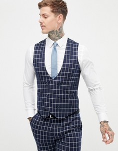 Темно-синий супероблегающий жилет в решетчатую клетку ASOS DESIGN - Темно-синий