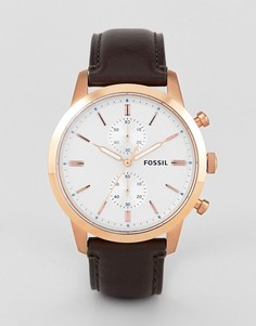 Часы 44 мм с кожаным ремешком Fossil FS5468 Townsman - Коричневый