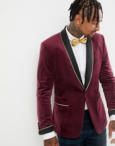Бордовый бархатный блейзер скинни ASOS DESIGN - Красный