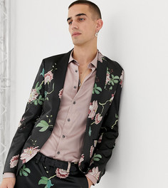 Сатиновый приталенный пиджак с цветочным принтом Heart & Dagger - Черный