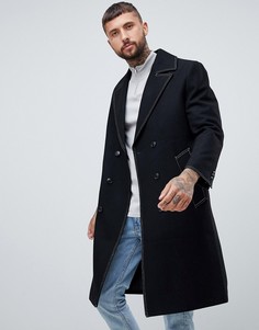 Черное двубортное полушерстяное пальто ASOS DESIGN - Черный