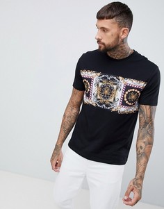 Свободная футболка с принтом в стиле барокко на вставке ASOS DESIGN - Черный