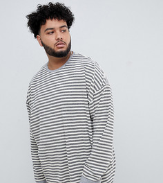 Махровый oversize-лонгслив в полоску ASOS DESIGN Plus - Бежевый