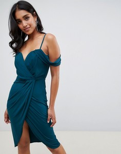 Платье миди с вырезами на плечах и драпировкой ASOS DESIGN - Синий
