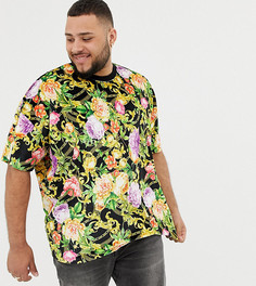 Велюровая oversize-футболка с принтом роз и цепочек ASOS DESIGN Plus - Черный