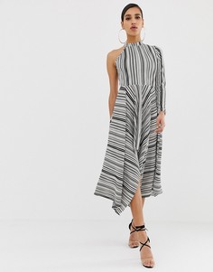 Монохромное асимметричное плиссированное платье на одно плечо в полоску ASOS DESIGN - Мульти