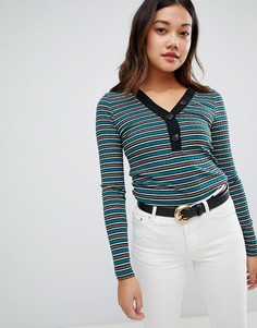 Полосатый топ в рубчик с пуговицами New Look - Зеленый