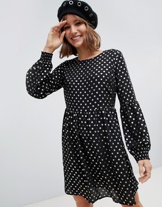 Платье в золотистый горошек с длинными рукавами Glamorous - Черный