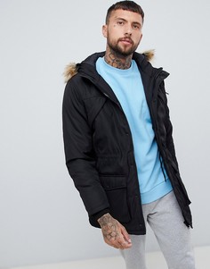 Черная парка со съемным искусственным мехом Bershka - Черный