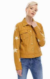 Коричневая кожаная куртка с нашивками Scotch&Soda