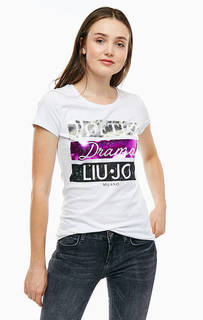 Белая хлопковая футболка с принтом Liu Jo