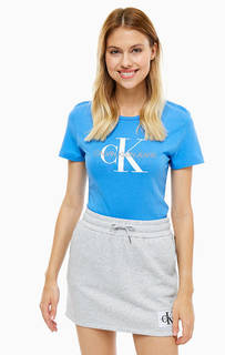 Синяя хлопковая футболка с принтом Calvin Klein Jeans