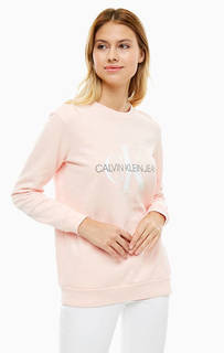 Хлопковый свитшот кораллового цвета Calvin Klein Jeans