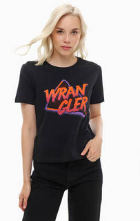 Укороченная черная футболка с ярким принтом Wrangler