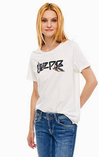 Хлопковая футболка с вышивкой и необработанным краем Pepe Jeans