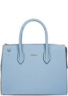Синяя кожаная сумка с короткими ручками Pin Furla